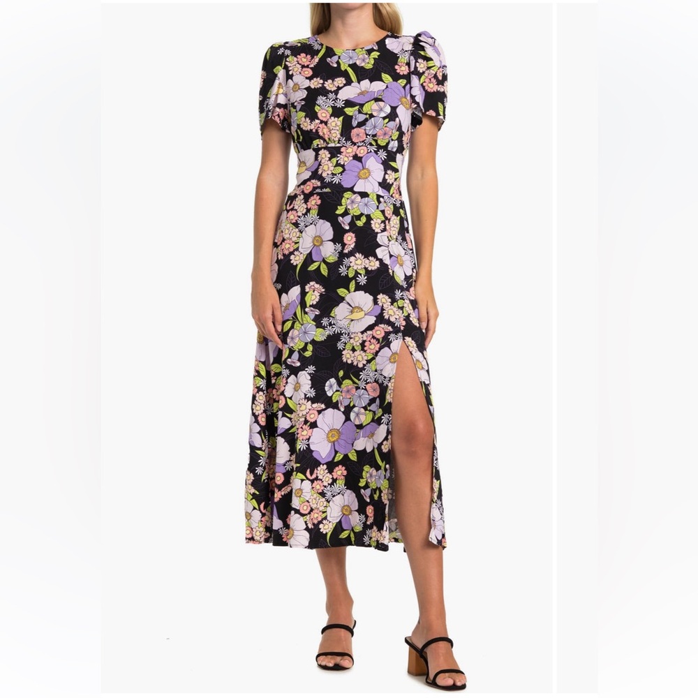 NWT AFRM Jamie Print Open Back Short Sleeve Dress in Noir Summer Bouquet size S